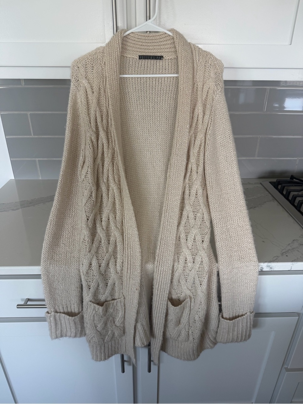 Potter's Pot Cream Cable-Knit Open Cardigan